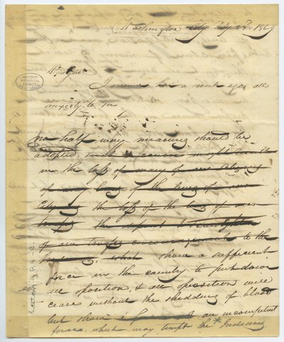 William H. Ashley, Washington washingtoni levelének tervezete kezdődik -„Kedves Genl, egy hete érkeztem ide. . . ” alkotó: William Henry Ashley