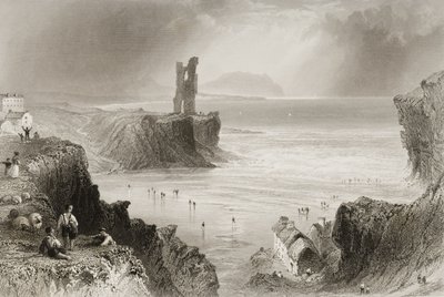 Ballybunnion, Kerry megye, Írország, George Virtue „Scenery and Antiquities of Ireland” című művéből, 1860-as évek alkotó: William Henry Bartlett