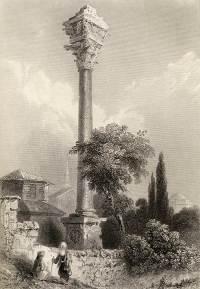 Marcian oszlopa, Isztambul, Törökország, H. Adlard metszete alkotó: William Henry Bartlett