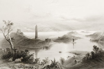 Devenish-sziget, Fermanagh megye, Írország, George Virtue „Scenery and Antiquities of Ireland” című művéből, 1860-as évek alkotó: William Henry Bartlett