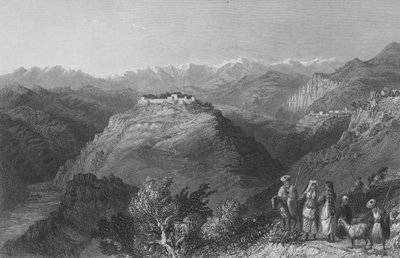 Djouni, vagy a Libanon tornya, egykor Lady Hester Stanhope rezidenciája. alkotó: William Henry Bartlett