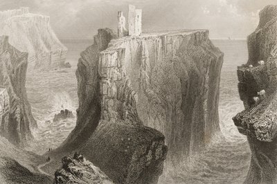 Dunseverick kastély, Antrim megye, Észak-Írország, George Virtue „Scenery and Antiquities of Ireland” című művéből, 1860-as évek alkotó: William Henry Bartlett