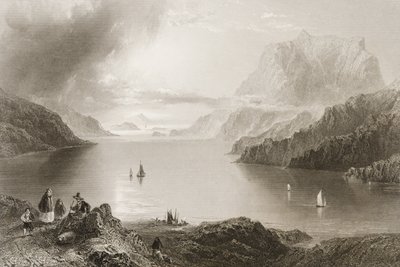Eagle Mountain, Killeries, Connemara, Galway megye, George Virtue „Scenery and Antiquities of Ireland” című művéből, 1860-as évek alkotó: William Henry Bartlett