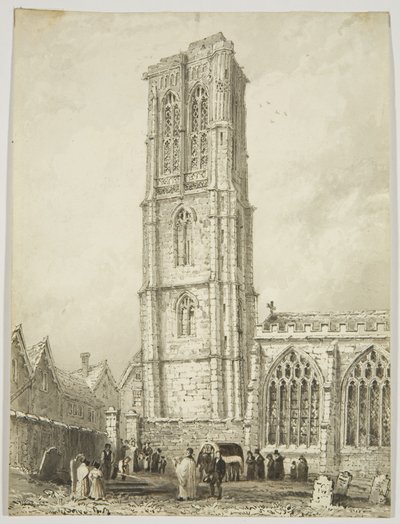 Templomtemplom külseje, internálással, 1825 körül (ceruza és akvarell papíron) alkotó: William Henry Bartlett
