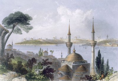 Konstantinápoly általános képe Scutariról, 1850 körül (színes akvatinta) alkotó: William Henry Bartlett