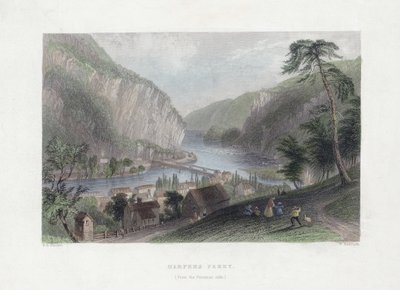 Harpers Ferry (a Potomac oldalról), pub. 1839 (kézzel színezett metszet) alkotó: William Henry Bartlett
