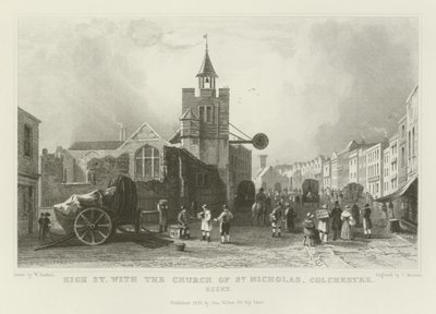 High Street és a Szent Miklós-templom, Colchester, Essex alkotó: William Henry Bartlett