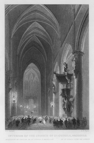 A brüsszeli Szent Gudule-templom belseje (metszet) alkotó: William Henry Bartlett