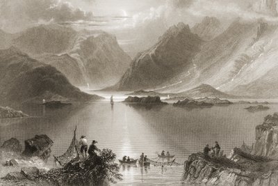 Killary Harbour, Mayo megye, Írország, George Virtue „Scenery and Antiquities of Ireland” című művéből, 1860-as évek alkotó: William Henry Bartlett