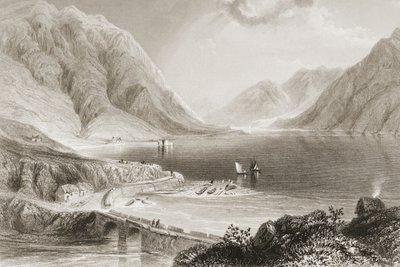 Leenane, Connemara, Galway megye, Írország, George Virtue „Scenery and Antiquities of Ireland” című művéből, 1860-as évek alkotó: William Henry Bartlett