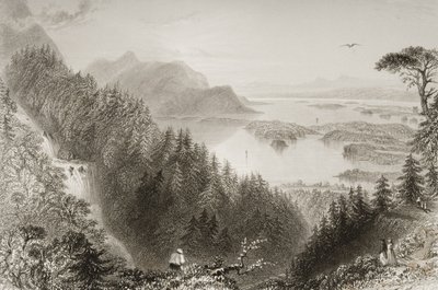Alsó- és Turk-tavak, Killarney megye, Írország, George Virtue „Scenery and Antiquities of Ireland” című művéből, 1860-as évek alkotó: William Henry Bartlett