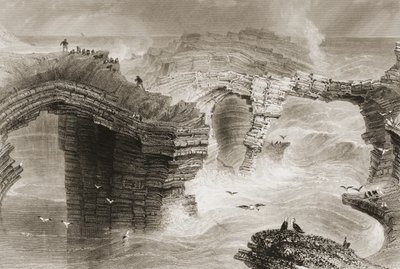 Természetes hidak Kilkee közelében, Clare megyében, Írországban, a „Scenery and Antiquities of Ireland” című filmből George Virtue, 1860-as évek alkotó: William Henry Bartlett