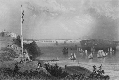 New York-öböl, a távíró állomásról (metszet) alkotó: William Henry Bartlett