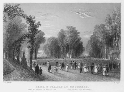 Park és palota Brüsszelben (metszet) alkotó: William Henry Bartlett