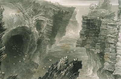 Puffin Hole Kilkee-ben, Clare megyében, Írországban, George Virtue „Scenery and Antiquities in Ireland” című művéből, 1860-as évek alkotó: William Henry Bartlett