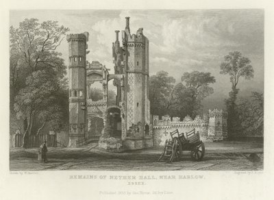 A Nether Hall maradványai Harlow közelében, Essexben alkotó: William Henry Bartlett