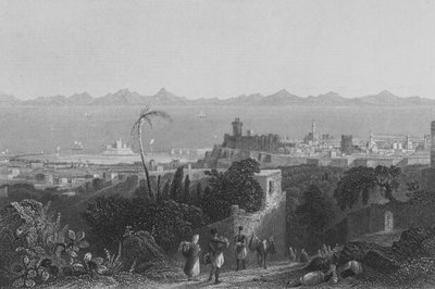 Rhodes, a magasból, Sir Sidney Smith villája közelében alkotó: William Henry Bartlett