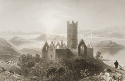 Roserk Abbey, Mayo megye, Írország, George Virtue „Scenery and Antiquities of Ireland” című művéből, 1860-as évek alkotó: William Henry Bartlett