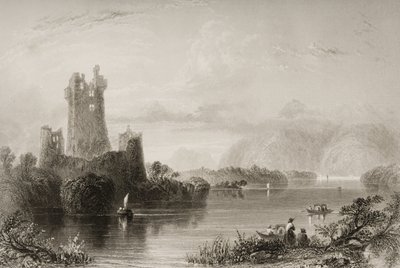 Ross Castle, Killarney, Kerry megye, George Virtue „Scenery and Antiquities of Ireland” című művéből, 1860-as évek alkotó: William Henry Bartlett