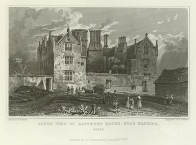 Déli kilátás az Eastbury House-ra, Barking közelében, Essexben alkotó: William Henry Bartlett