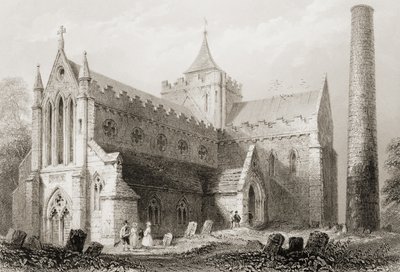 St. Canice katedrális, Kilkenny, Kilkenny megye, Írország, George Virtue „Scenery and Antiquities of Ireland” című művéből, 1860-as évek alkotó: William Henry Bartlett