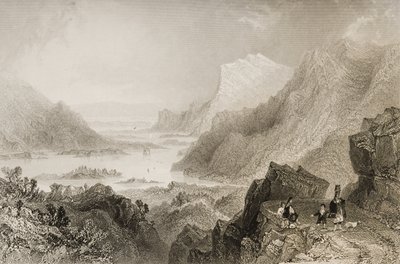 Killarney megközelítése a Kenmare Roadról, Killarney megyében, George Virtue „Scenery and Antiquities of Ireland” című művéből, 1860-as évek alkotó: William Henry Bartlett