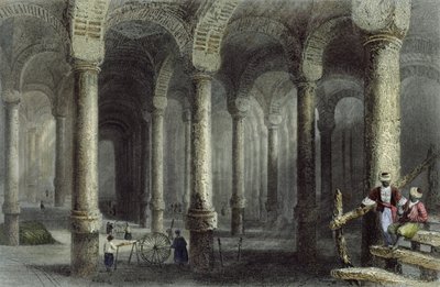 A Bin-Veber-Direg ciszterna, vagy az Ezeregy, Isztambul, metszet: J. Carter, 1850 körül (aquatinta) alkotó: William Henry Bartlett