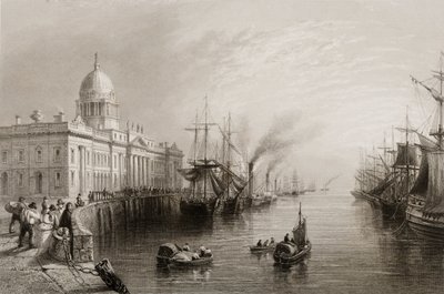 The Custom House, Dublin, George Virtue „Scenery and Antiquities of Ireland” című művéből, 1860-as évek alkotó: William Henry Bartlett