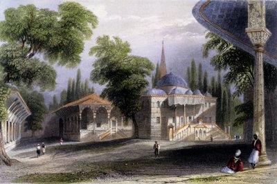A Serai Bownou harmadik udvara, 1850 (színes akvatinta) alkotó: William Henry Bartlett