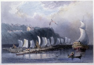 Faszállítás a St Laurent-en Cap Santé-nál – Bartlett W. H. „” kanadai tájképben illusztrálva” alkotó: William Henry Bartlett