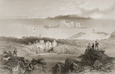 Kilátás a Howth kastélyra, Dublin megyében, Írországban, George Virtue „Scenery and Antiquities of Ireland” című művéből, 1860-as évek alkotó: William Henry Bartlett