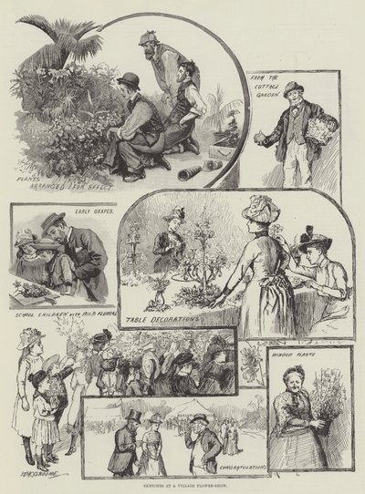 Vázlatok egy falusi virágbemutatón alkotó: William Henry Charles Groome