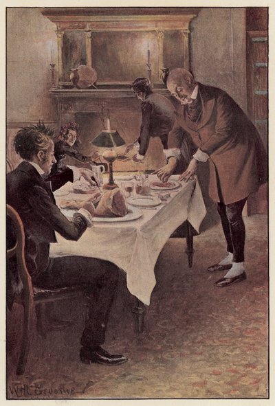Traddles szeletekre vágja a birkahúst alkotó: William Henry Charles Groome