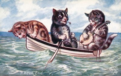 Humoros macskás képeslap (színes litográfia) alkotó: William Henry Ellam