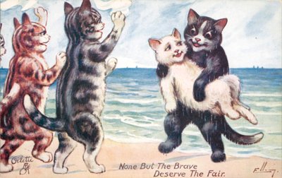Humoros macskás képeslap (színes litográfia) alkotó: William Henry Ellam