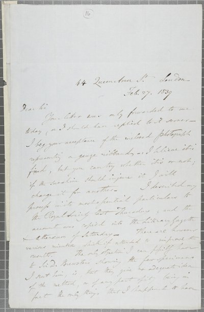 William Henry Fox Talbot aláírt levele James David Forbesnek, 1839 alkotó: William Henry Fox Talbot
