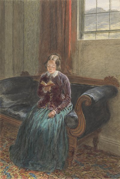 A Lady Reading, Mrs. William Hunt, 1835 körül (guache és wc grafit felett, papíron) alkotó: William Henry Hunt