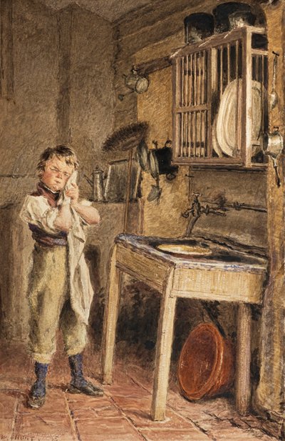 Fiatal fiú mosogat a mosogatóban (akvarell) alkotó: William Henry Hunt