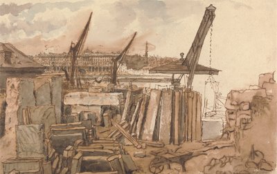 A Waterloo híd építése alkotó: William Henry Hunt