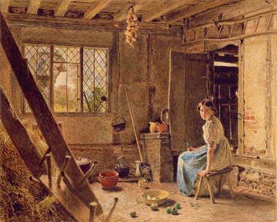 A szobalány és a szarka, A Cottage Interior at Shillington, Bedfordshire, 1834 (a wc fehérrel van kiemelve a papíron) alkotó: William Henry Hunt