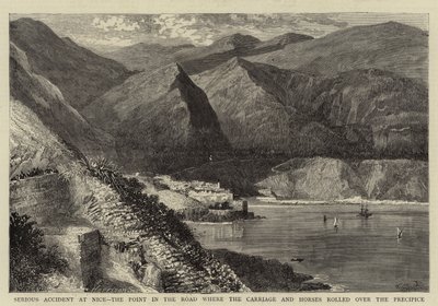 Súlyos baleset Nizzában, az út azon a pontján, ahol a kocsi és a lovak átgurultak a szakadékon alkotó: William Henry James Boot