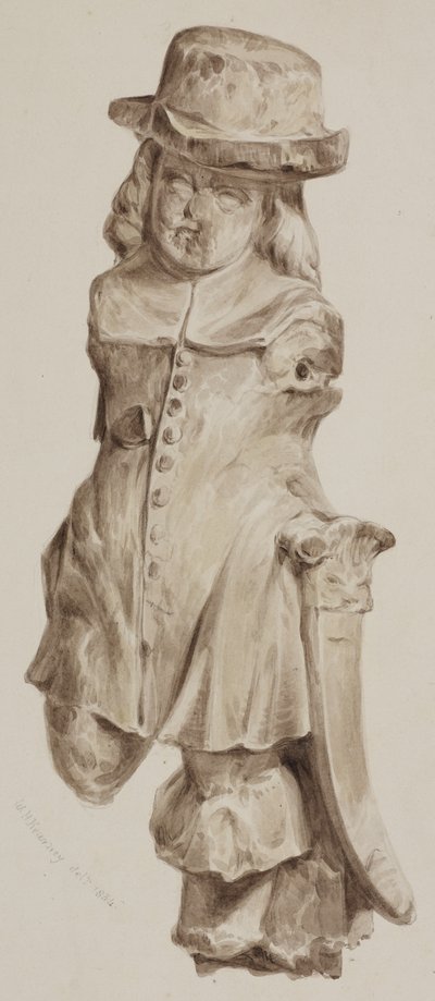 Faragott tölgyfa alak, valamikor a Boars Head Tavern helyén épült ház ajtajában, Eastcheap, 1834 (papíron mosva) alkotó: William Henry Kearney