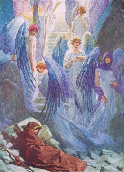 Jacobs álom, a Thomas Nelson által kiadott Biblia Képeskönyvből, 1950 körül alkotó: William Henry Margetson