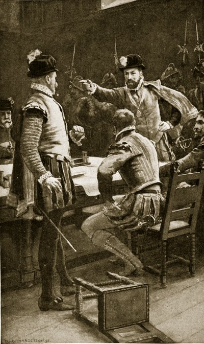 Moray régens letartóztatja ellenségeit, 1569, illusztráció a Hutchinson történetéből a brit nemzetről, 1923 körül alkotó: William Henry Margetson