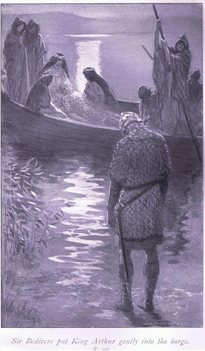 Sir Bedivere óvatosan betette Artúr királyt a bárkába. alkotó: William Henry Margetson