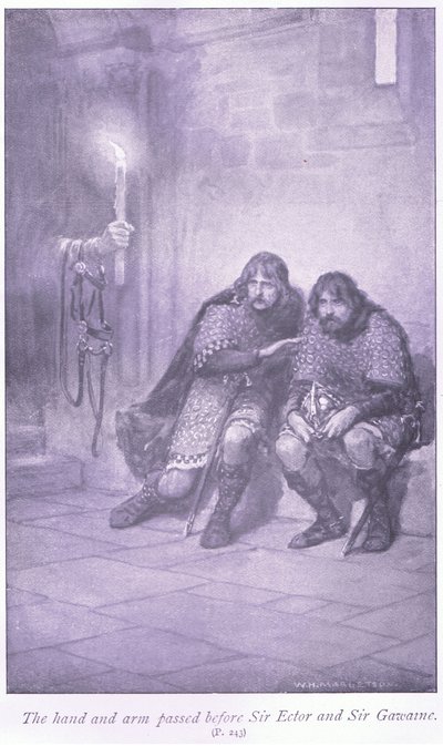 A kéz és a kar elhaladt Sir Ectar és Sir Gawaine előtt alkotó: William Henry Margetson