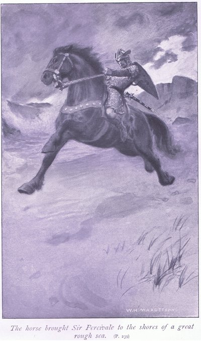 A ló Sir Percivale-t egy hatalmas, zúgó tenger partjára hozta alkotó: William Henry Margetson