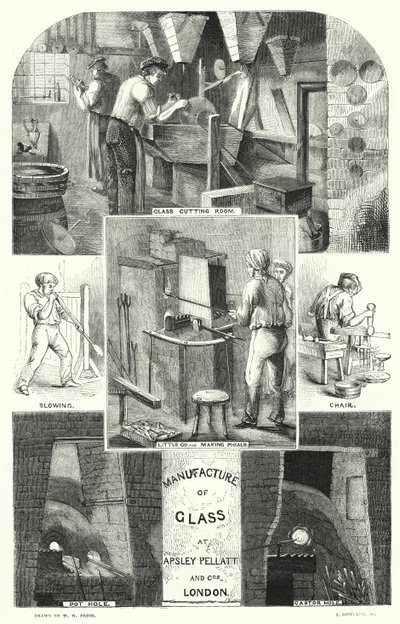Üveggyártás az Apsley Pellatt and Cos-nál, London (metszet) alkotó: William Henry Pike