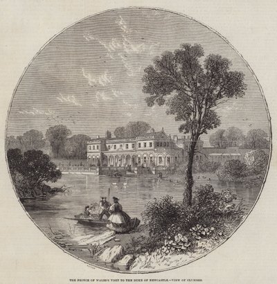 A walesi herceg látogatása Newcastle hercegénél, kilátás Clumberre alkotó: William Henry Prior