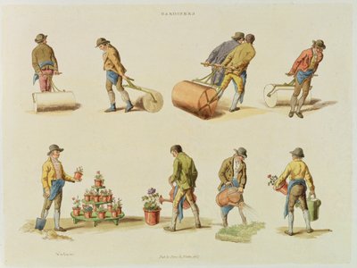 Gardeners, 2. kötet, 97. tábla, a „Microcosm”-ból, nyomtatta J. Hill, 1808 (kézzel színezett akvatinta) alkotó: William Henry Pyne
